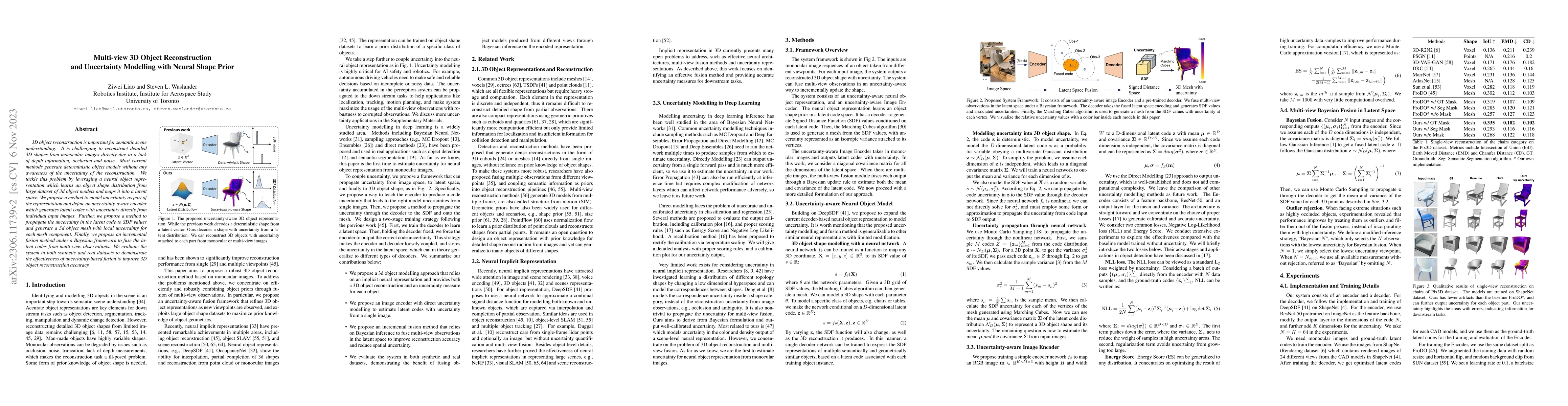 Thumbnail for Multi-view 3D Object Reconstruction and Uncertainty Modelling with
  Neural Shape Prior