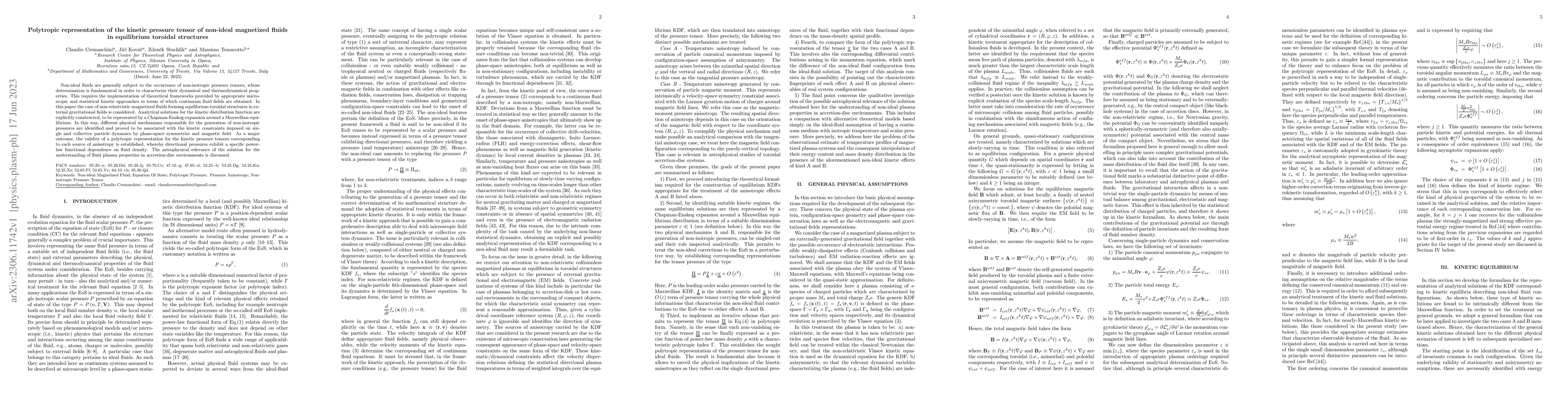 Thumbnail for Polytropic representation of the kinetic pressure tensor of non-ideal
  magnetized fluids in equilibrium toroidal structures