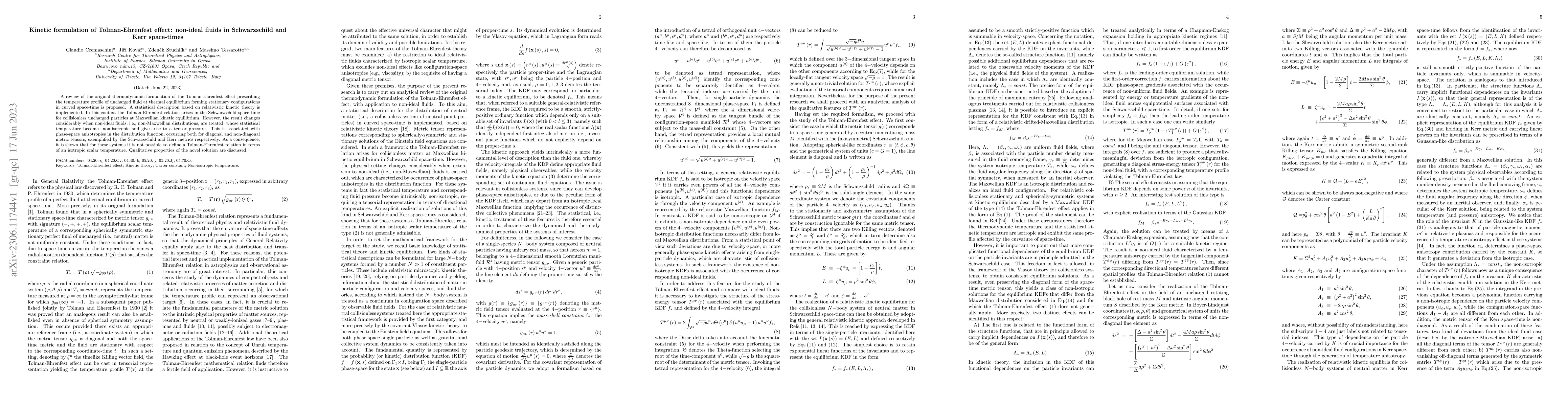 Thumbnail for Kinetic formulation of Tolman-Ehrenfest effect: Non-ideal fluids in
  Schwarzschild and Kerr space-times