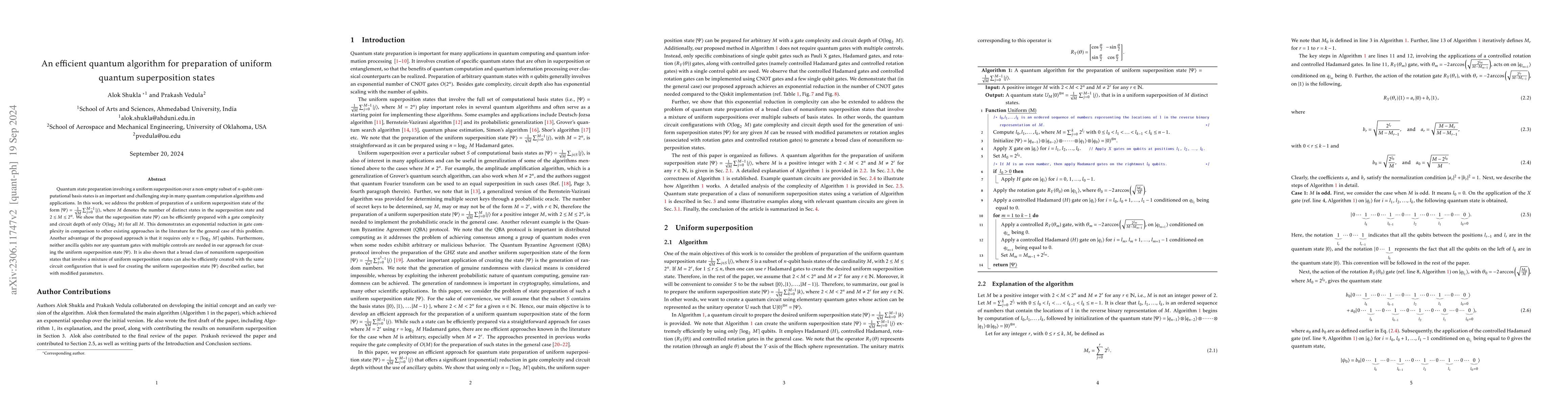 Thumbnail for An efficient quantum algorithm for preparation of uniform quantum
  superposition states