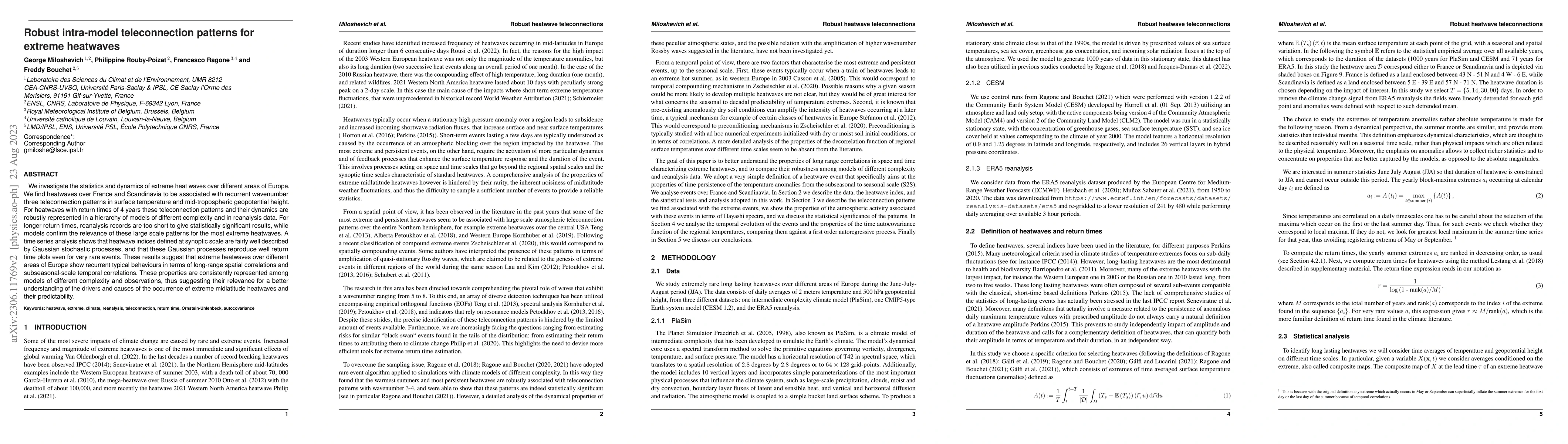 Thumbnail for Robust intra-model teleconnection patterns for extreme heatwaves