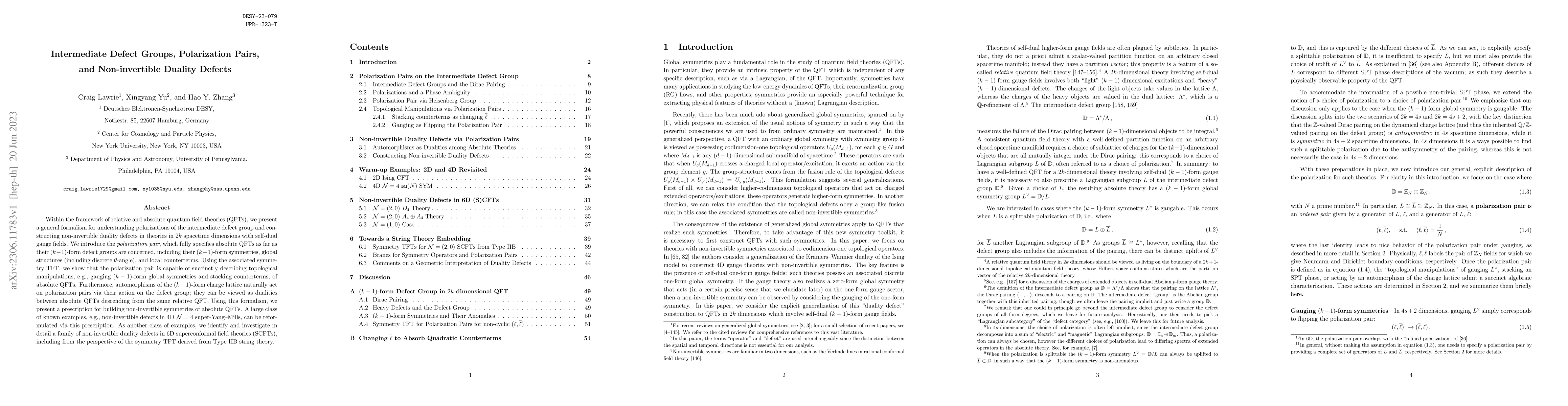 Thumbnail for Intermediate Defect Groups, Polarization Pairs, and Non-invertible
  Duality Defects