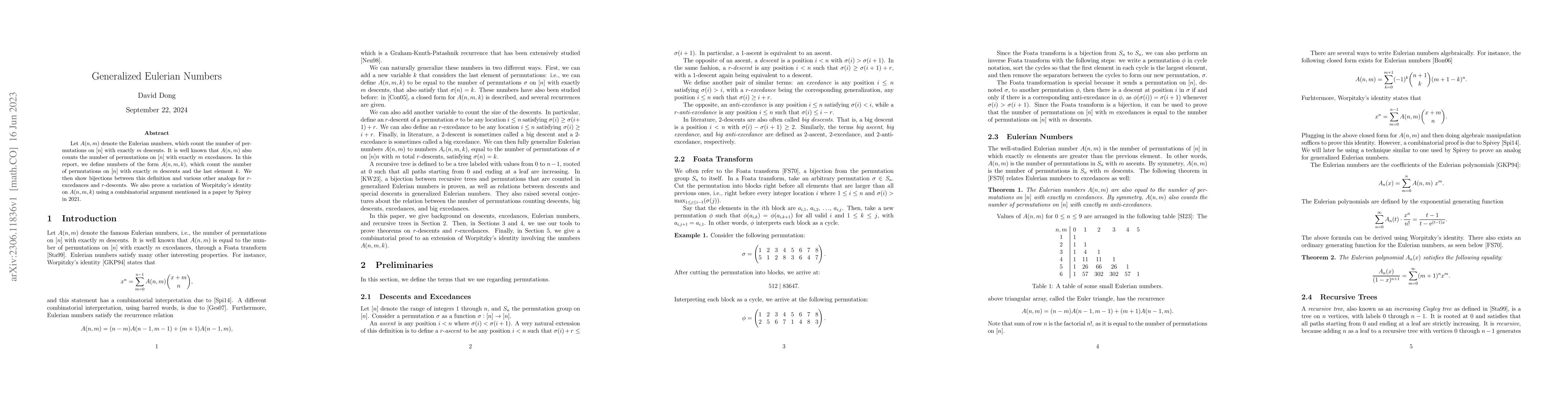 Thumbnail for Generalized Eulerian Numbers
