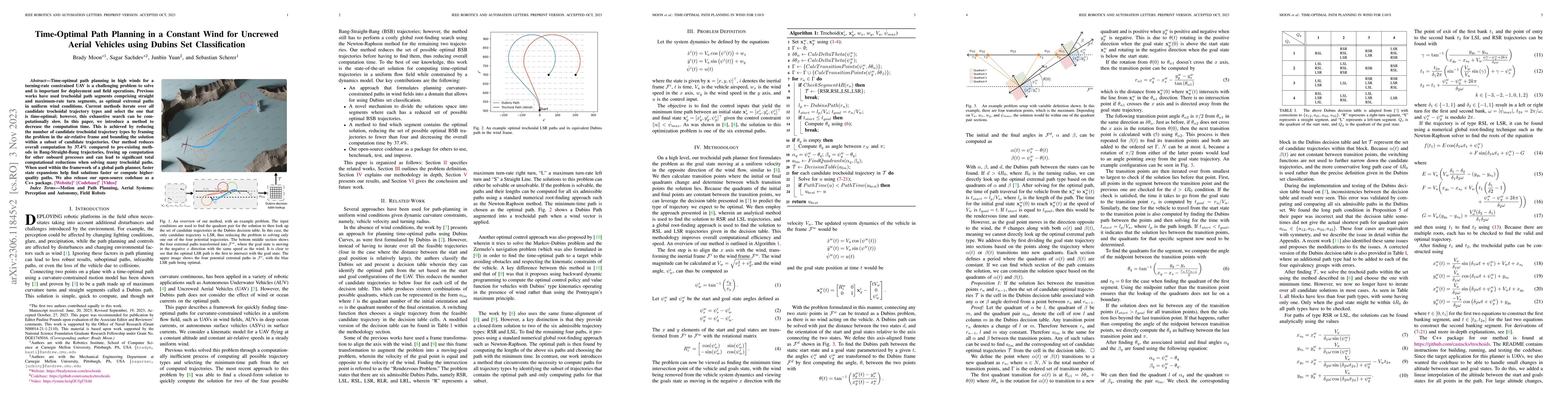 Thumbnail for Time-Optimal Path Planning in a Constant Wind for Uncrewed Aerial
  Vehicles using Dubins Set Classification