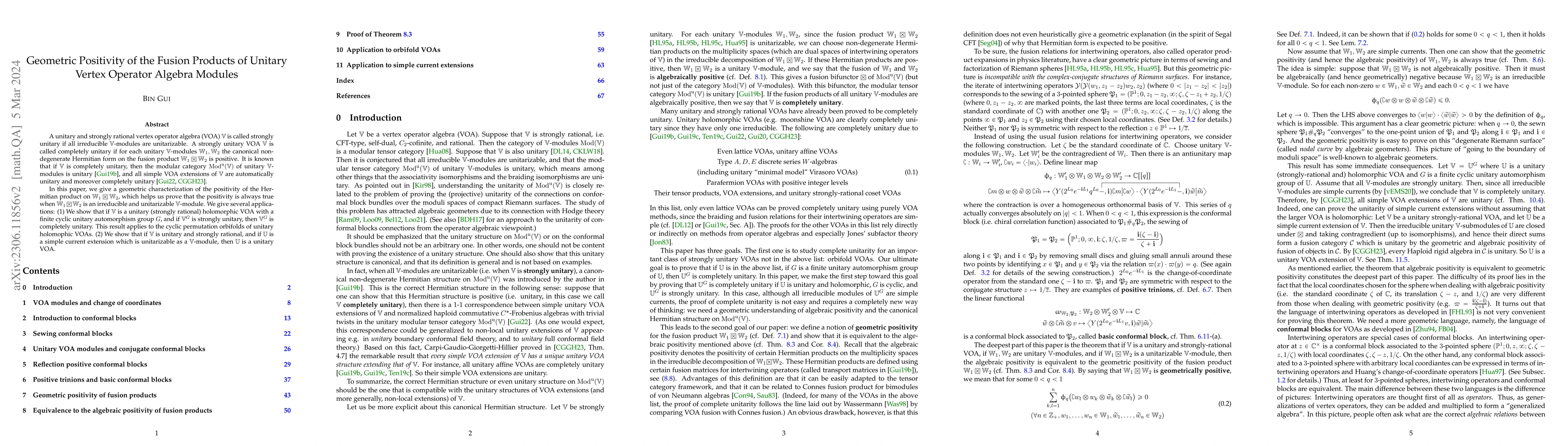 Thumbnail for Geometric Positivity of the Fusion Products of Unitary Vertex Operator
  Algebra Modules