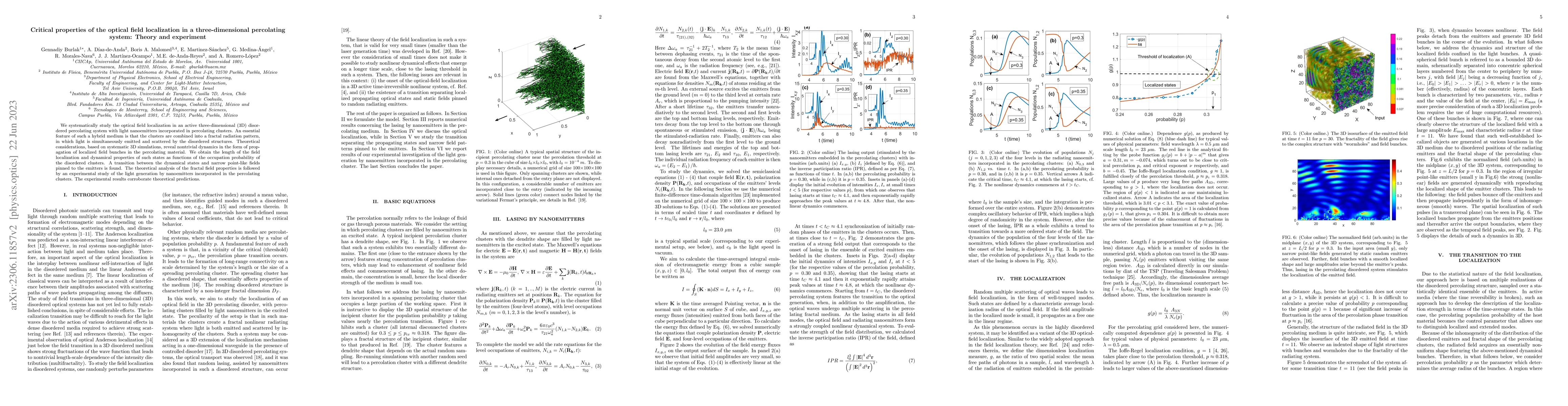 Thumbnail for Critical properties of the optical field localization in a
  three-dimensional percolating system: Theory and experiment