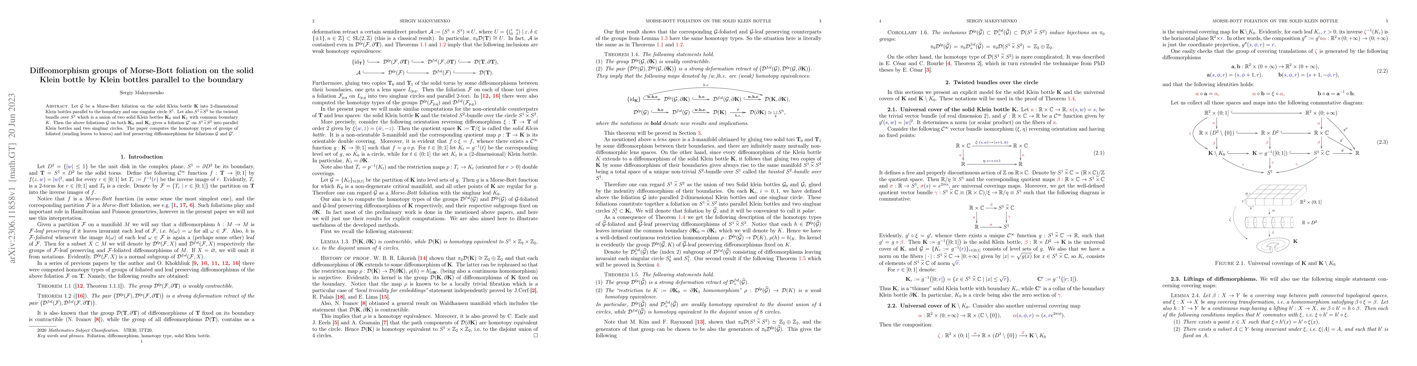 Thumbnail for Diffeomorphism groups of Morse-Bott foliation on the solid Klein bottle
  by Klein bottles parallel to the boundary