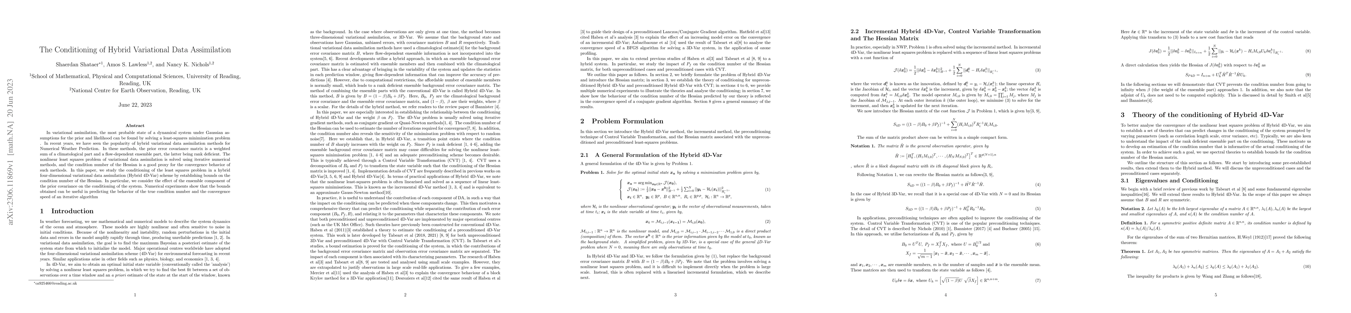 Thumbnail for The Conditioning of Hybrid Variational Data Assimilation