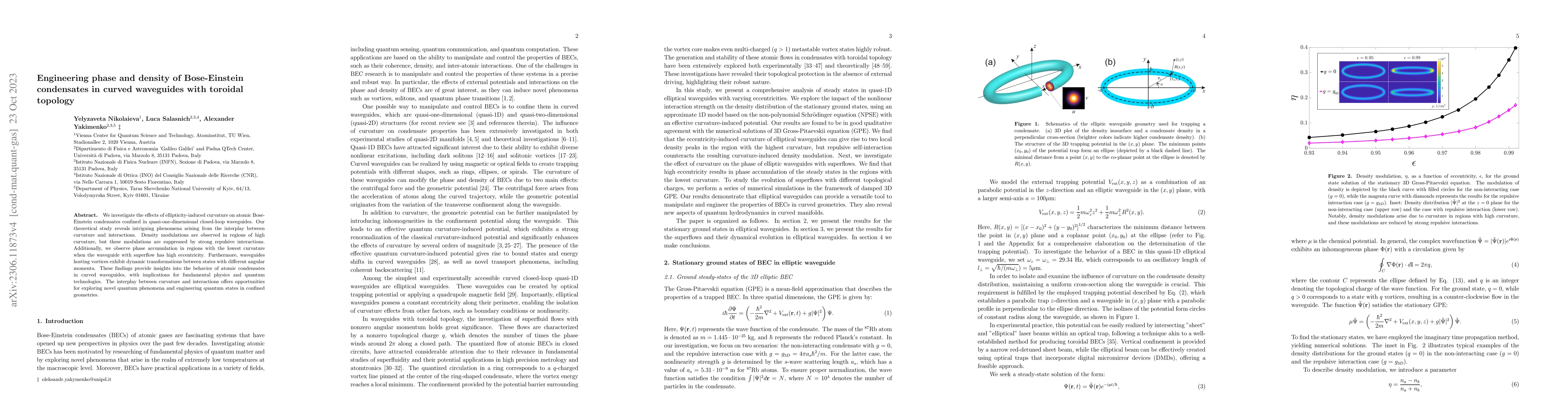 Thumbnail for Engineering phase and density of Bose-Einstein condensates in curved
  waveguides with toroidal topology