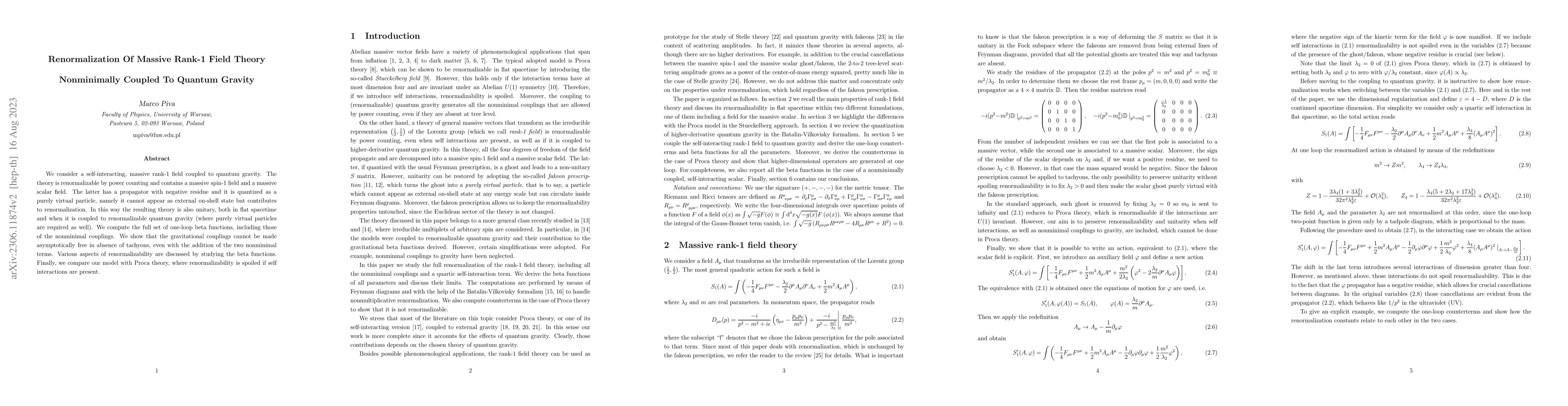 Thumbnail for Renormalization of Massive Rank-1 Field Theory Nonminimally Coupled to
  Quantum Gravity