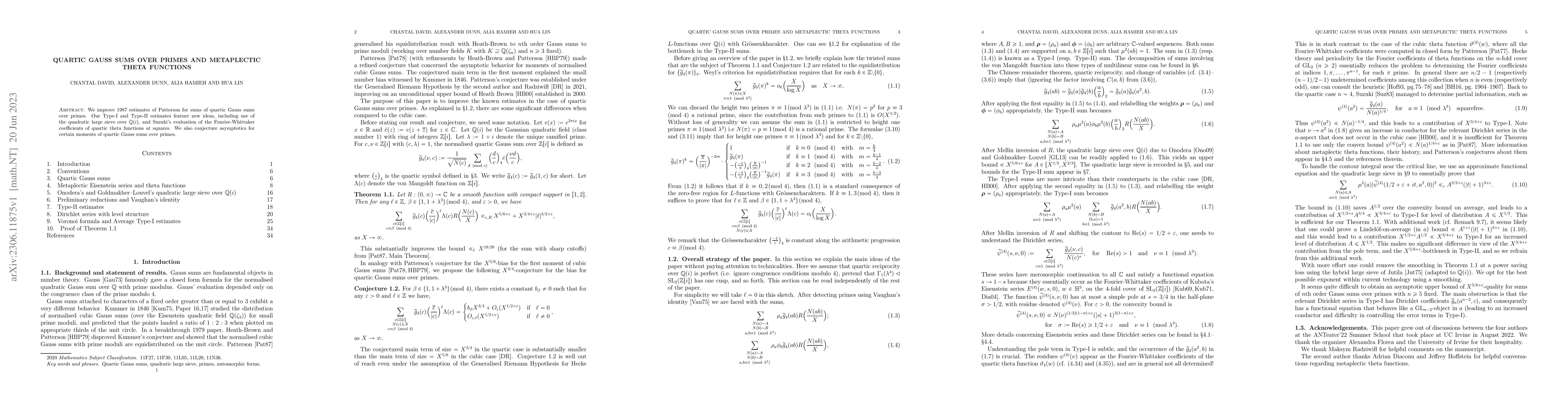 Thumbnail for Quartic Gauss sums over primes and metaplectic theta functions