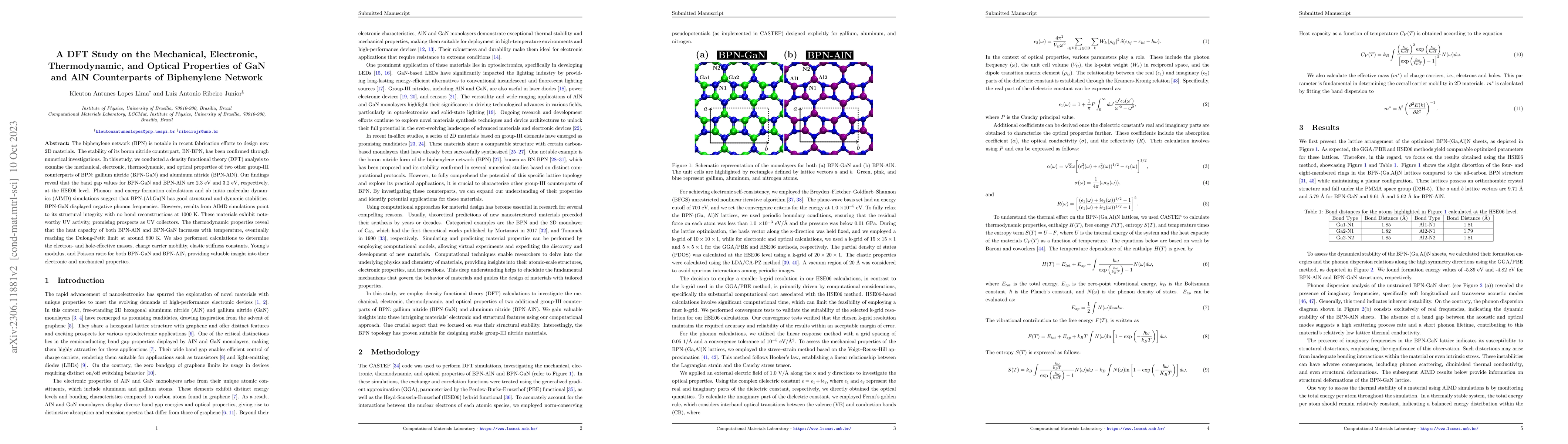 Thumbnail for A DFT Study on the Mechanical, Electronic, Thermodynamic, and Optical
  Properties of GaN and AlN Counterparts of Biphenylene Network