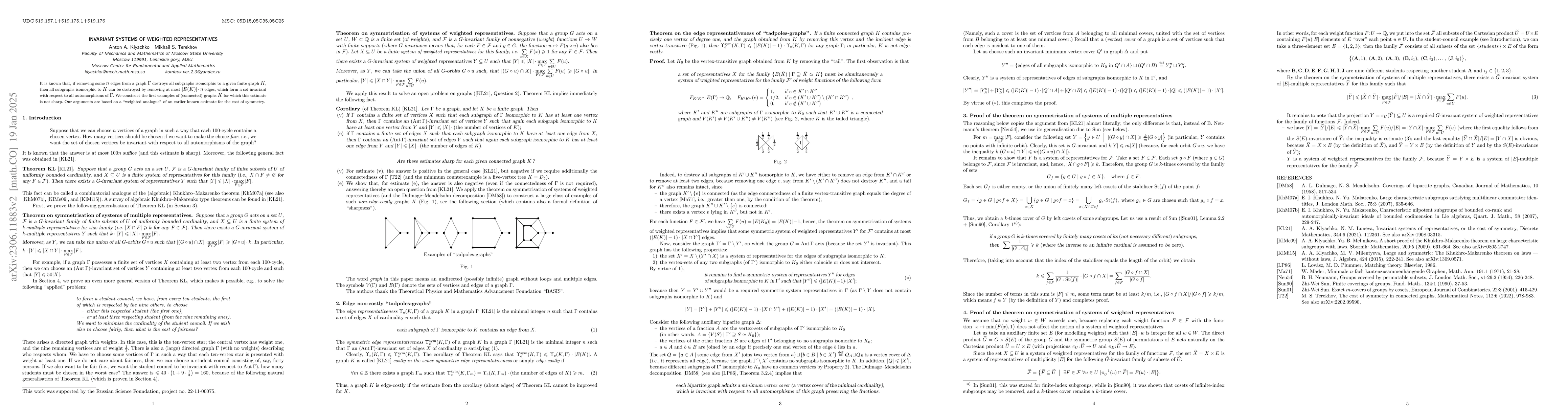 Thumbnail for Invariant systems of weighted representatives