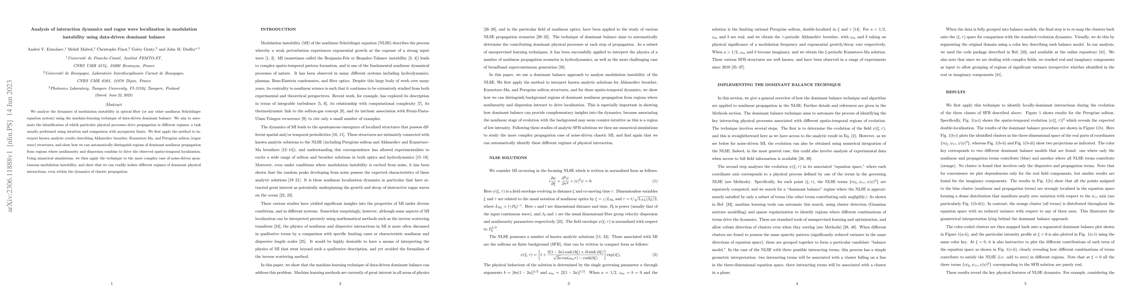 Thumbnail for Analysis of interaction dynamics and rogue wave localization in
  modulation instability using data-driven dominant balance