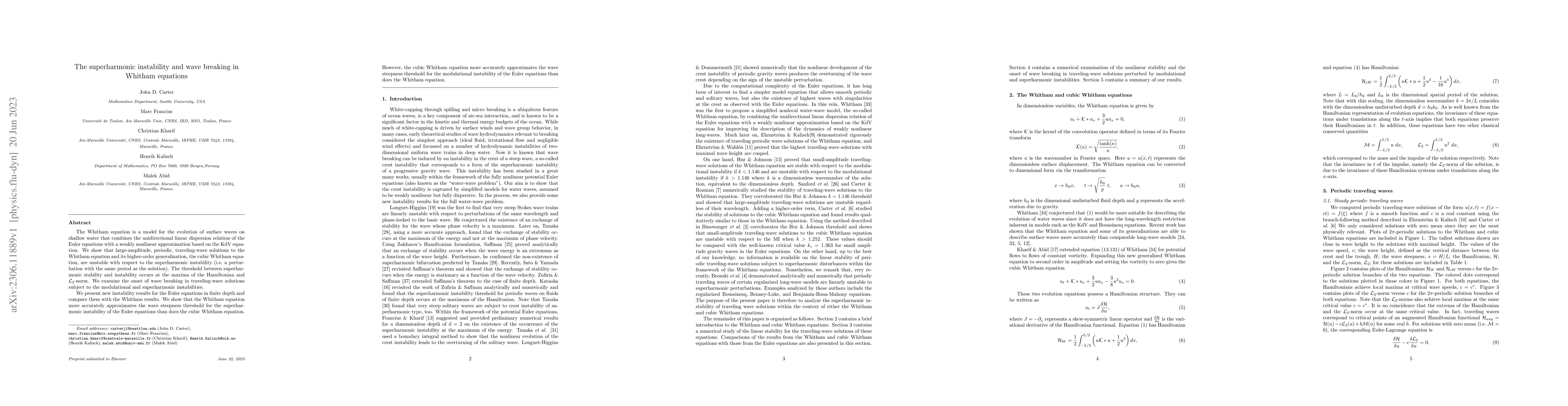Thumbnail for The superharmonic instability and wave breaking in Whitham equations