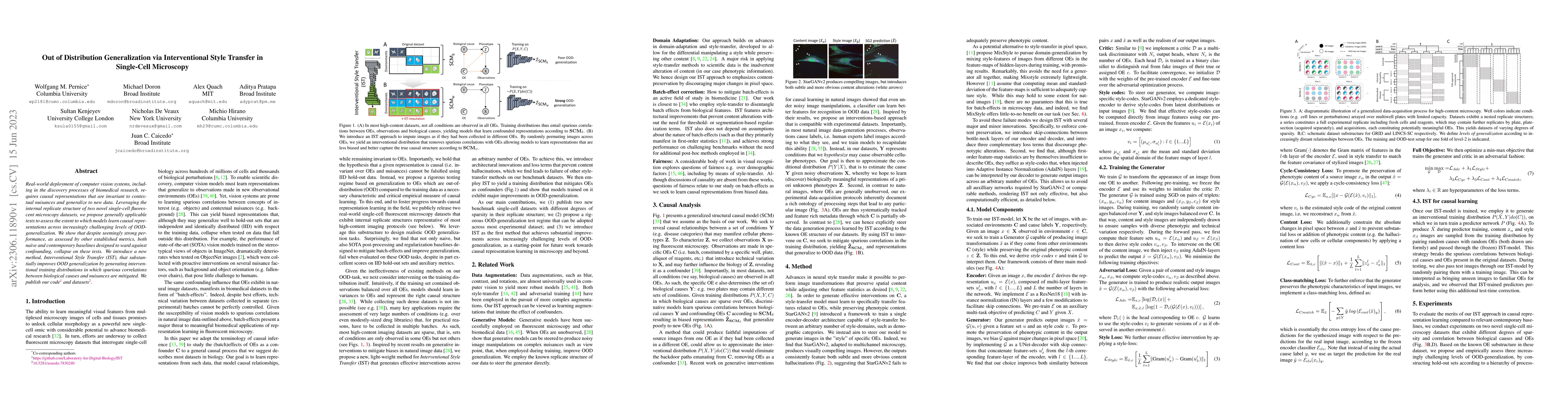 Thumbnail for Out of Distribution Generalization via Interventional Style Transfer in
  Single-Cell Microscopy