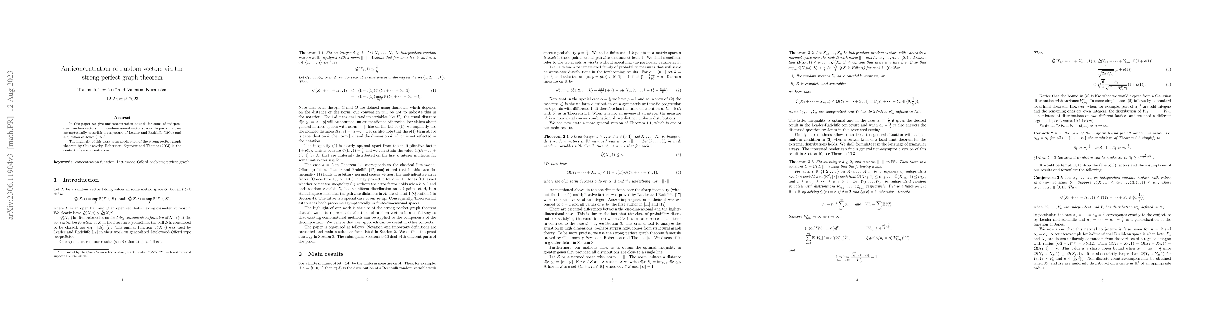 Thumbnail for Anticoncentration of random vectors via the strong perfect graph theorem