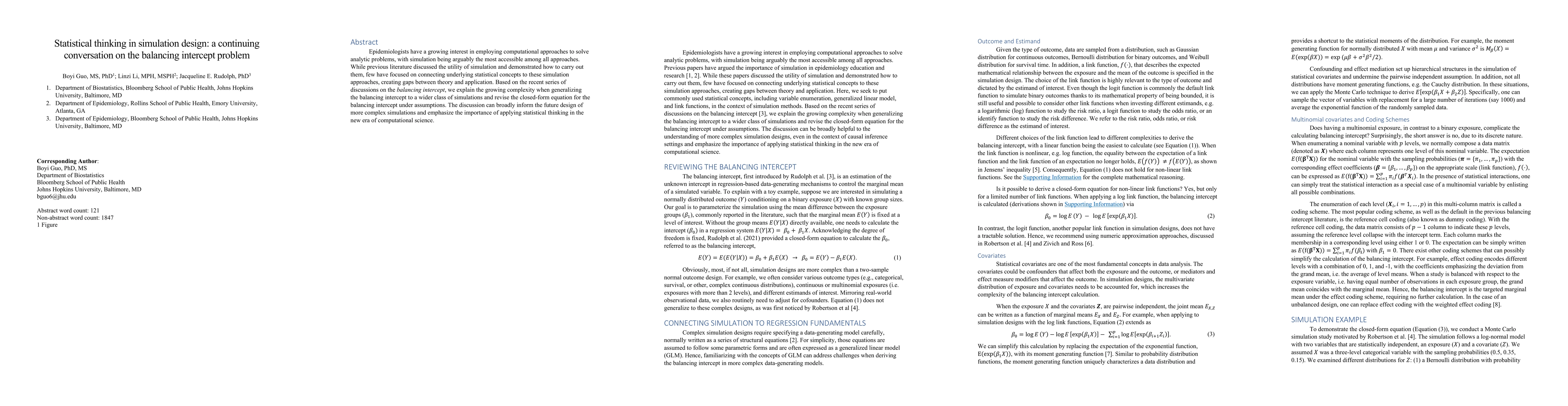 Thumbnail for Statistical thinking in simulation design: a continuing conversation on
  the balancing intercept problem