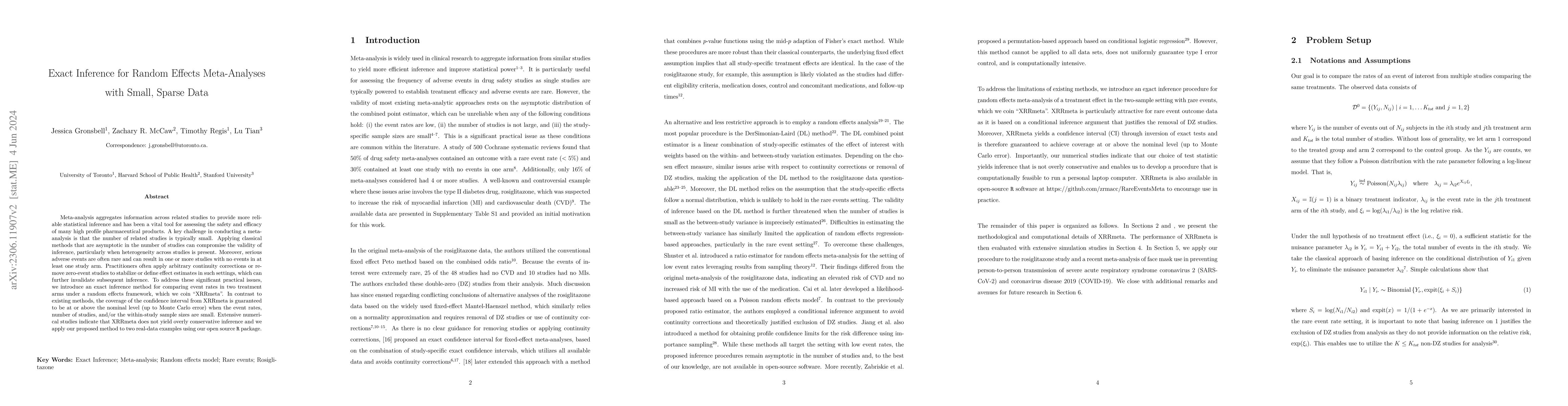 Thumbnail for Exact Inference for Random Effects Meta-Analyses with Small, Sparse Data
