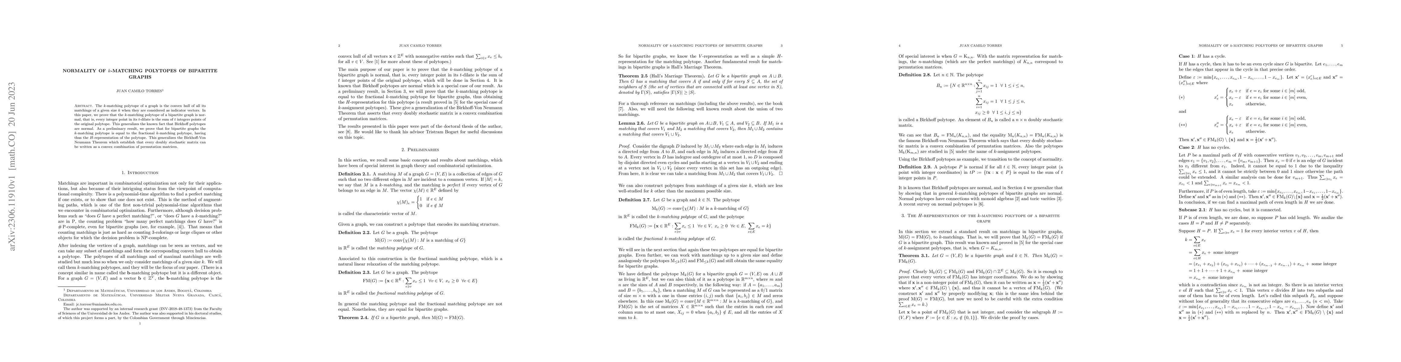 Thumbnail for Normality of $k$-Matching Polytopes of Bipartite Graphs
