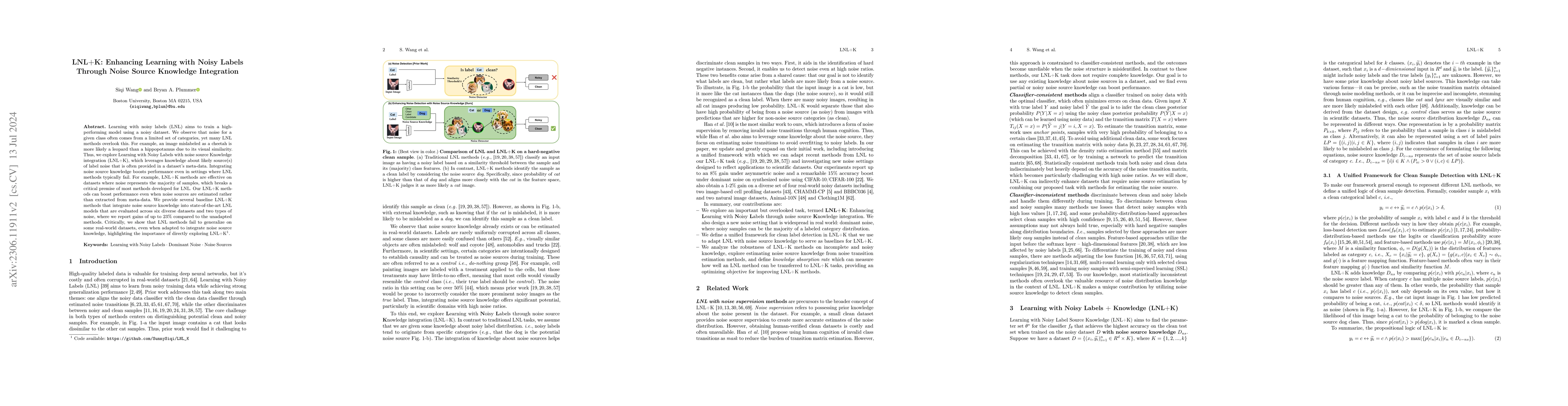 Thumbnail for LNL+K: Enhancing Learning with Noisy Labels Through Noise Source
  Knowledge Integration