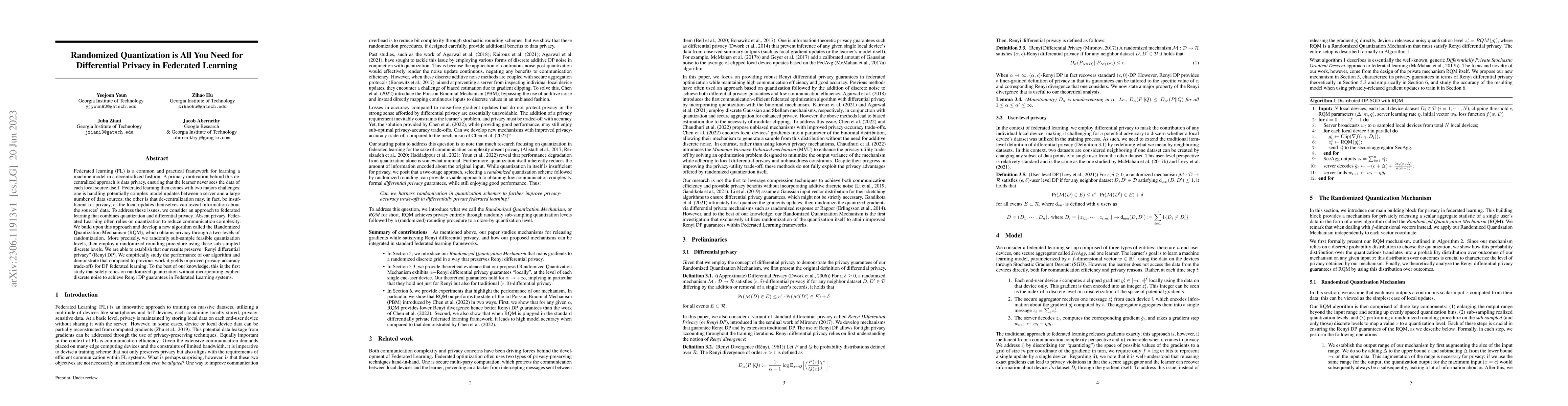 Thumbnail for Randomized Quantization is All You Need for Differential Privacy in
  Federated Learning