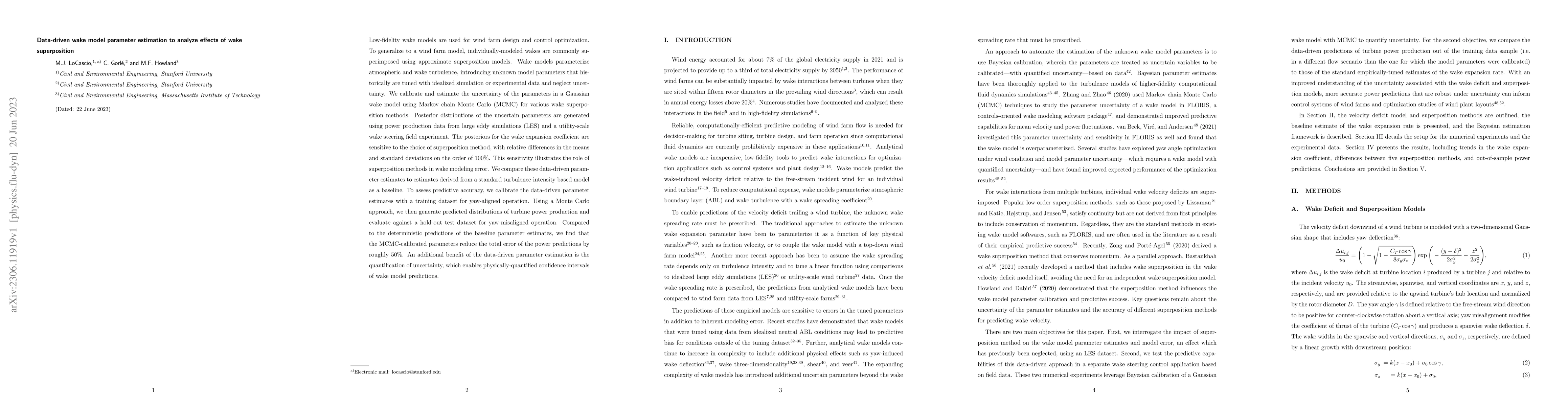 Thumbnail for Data-driven wake model parameter estimation to analyze effects of wake
  superposition