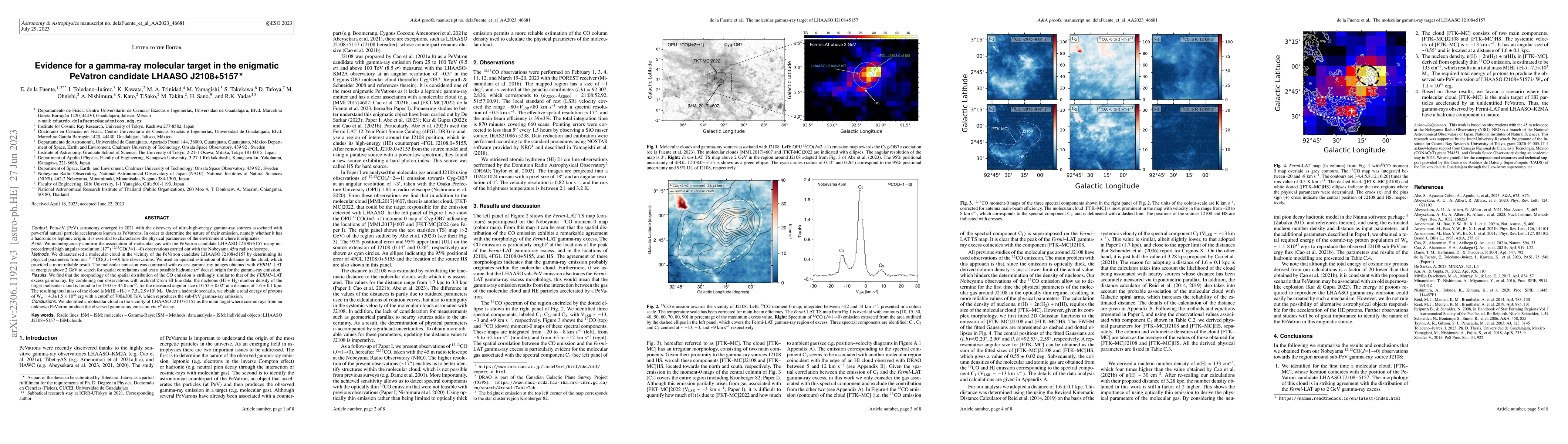 Thumbnail for Evidence for a gamma-ray molecular target in the enigmatic PeVatron
  candidate LHAASO J2108+5157
