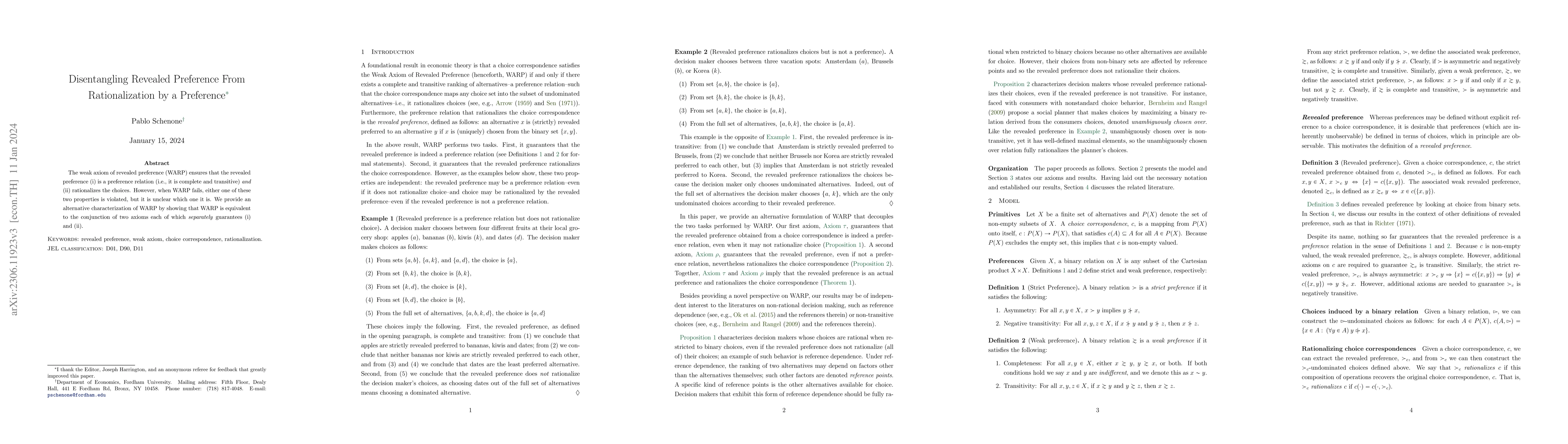 Thumbnail for Disentangling Revealed Preference From Rationalization by a Preference