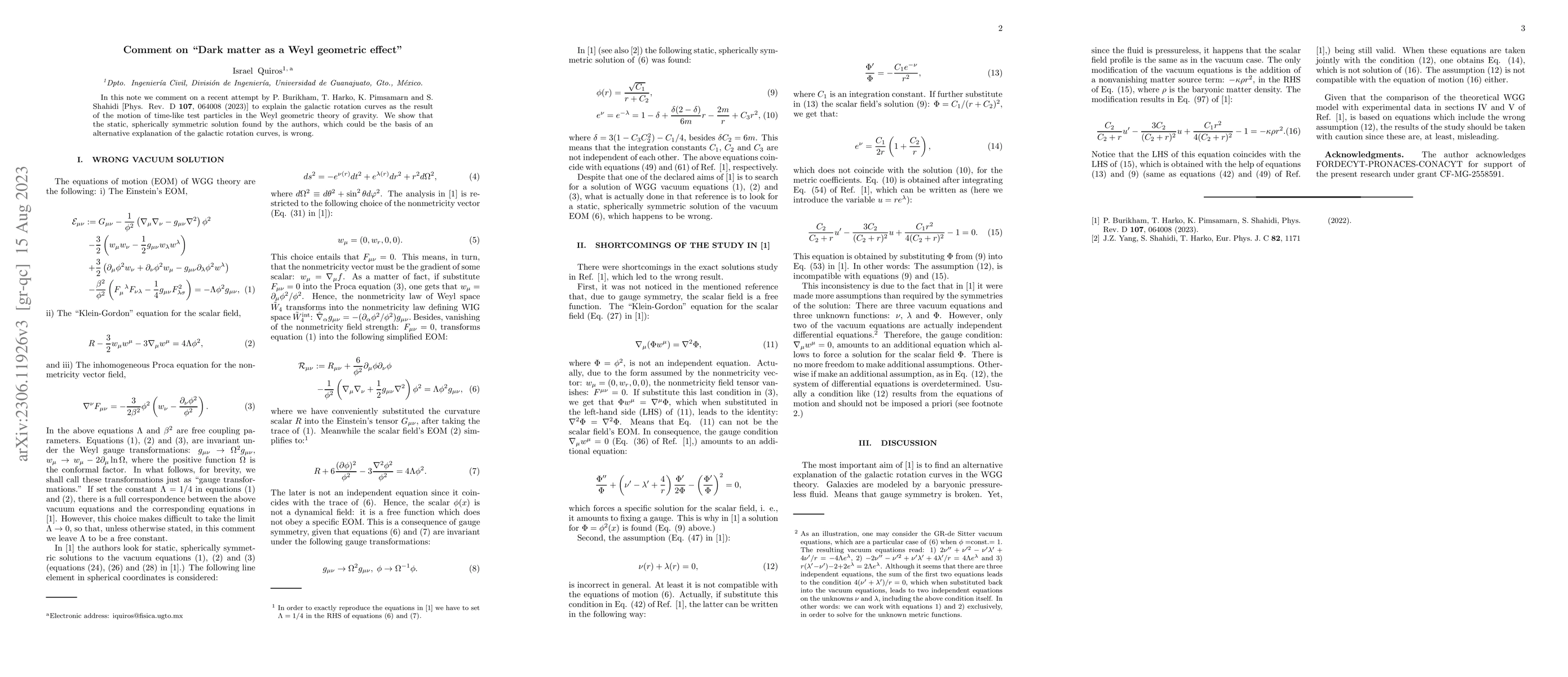 Thumbnail for Comment on "Dark matter as a Weyl geometric effect"