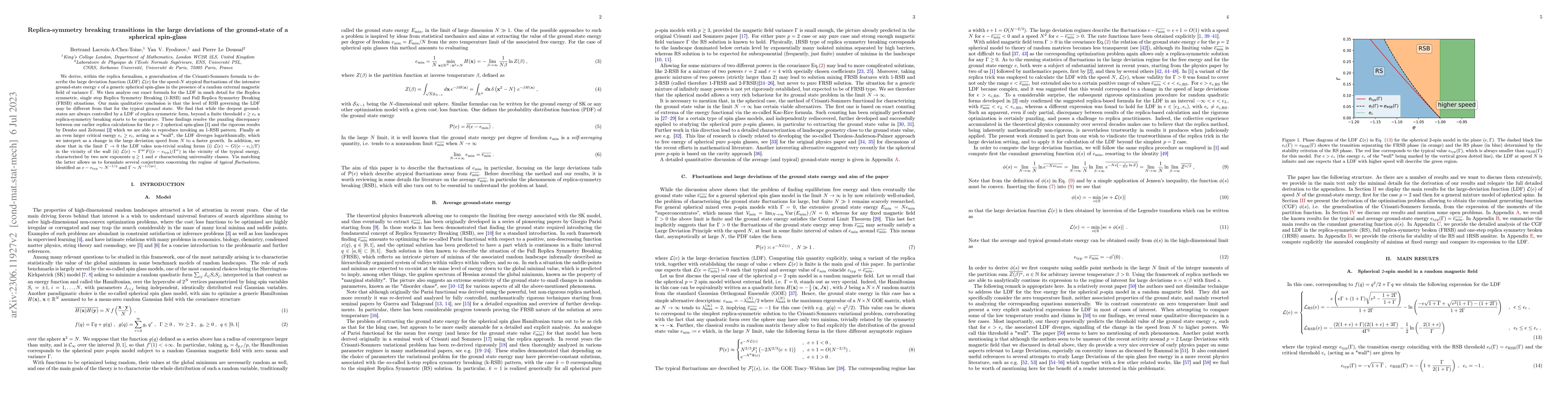 Thumbnail for Replica-symmetry breaking transitions in the large deviations of the
  ground-state of a spherical spin-glass