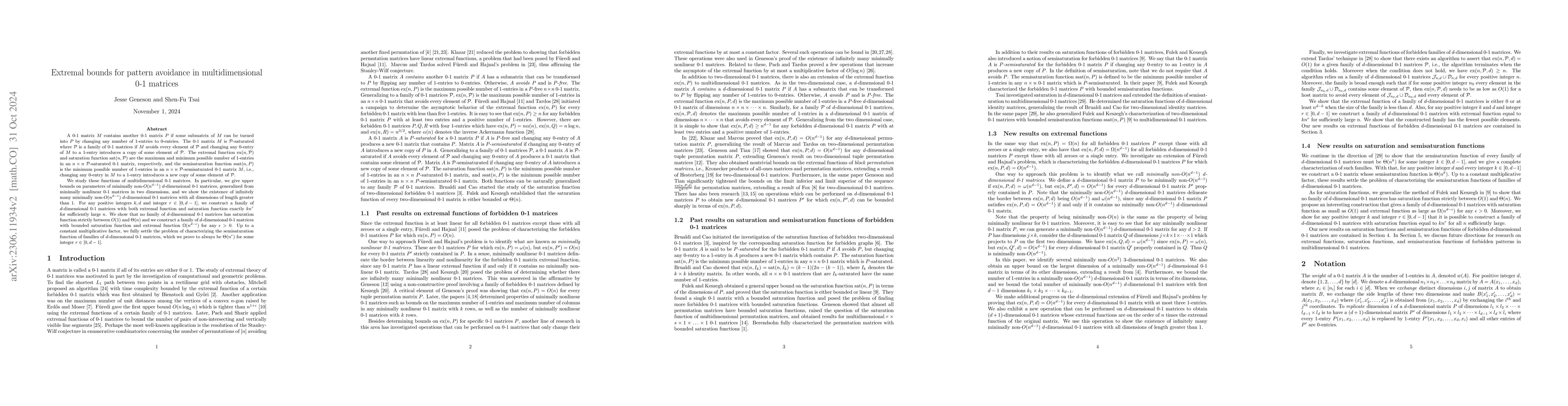 Thumbnail for Extremal bounds for pattern avoidance in multidimensional 0-1 matrices