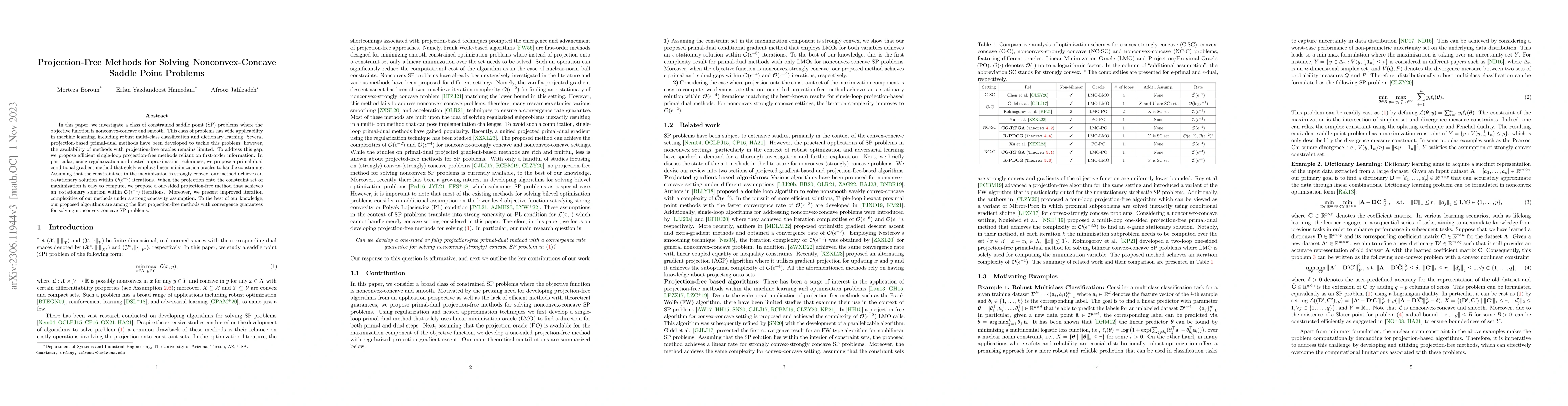 Thumbnail for Projection-Free Methods for Solving Nonconvex-Concave Saddle Point
  Problems