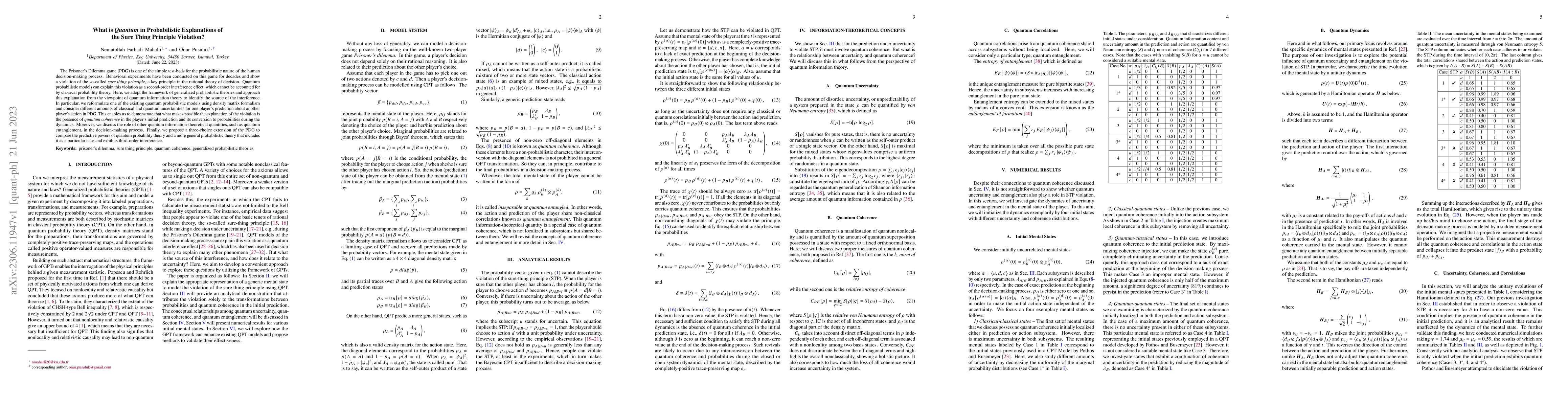 Thumbnail for What is \textit{Quantum} in Probabilistic Explanations of the Sure Thing
  Principle Violation?