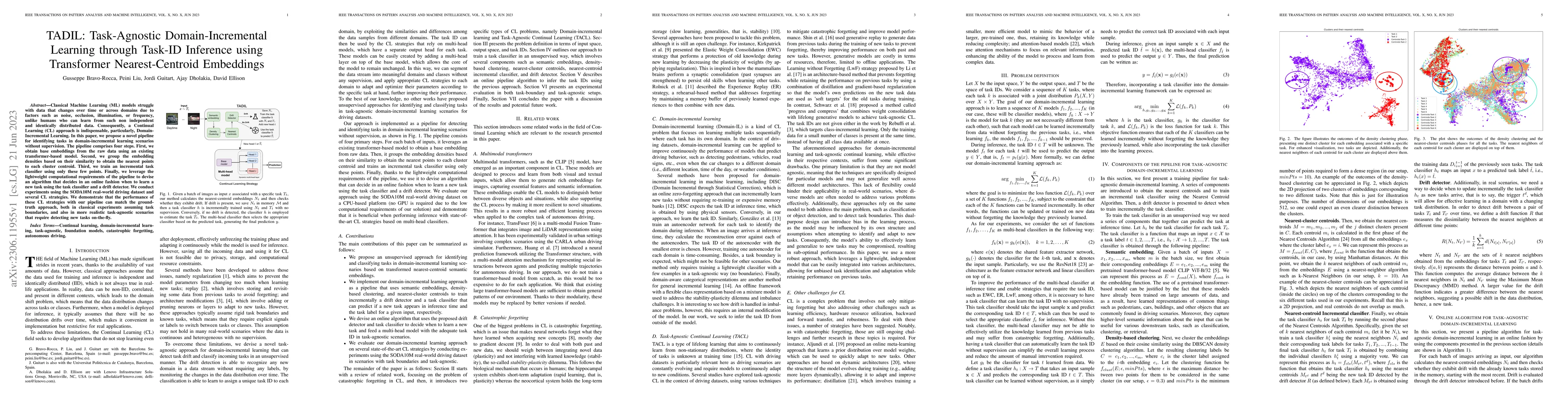 Thumbnail for TADIL: Task-Agnostic Domain-Incremental Learning through Task-ID
  Inference using Transformer Nearest-Centroid Embeddings