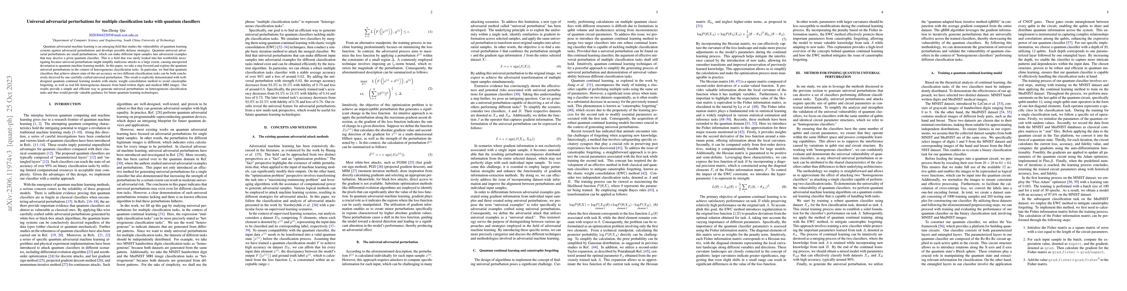 Thumbnail for Universal adversarial perturbations for multiple classification tasks
  with quantum classifiers