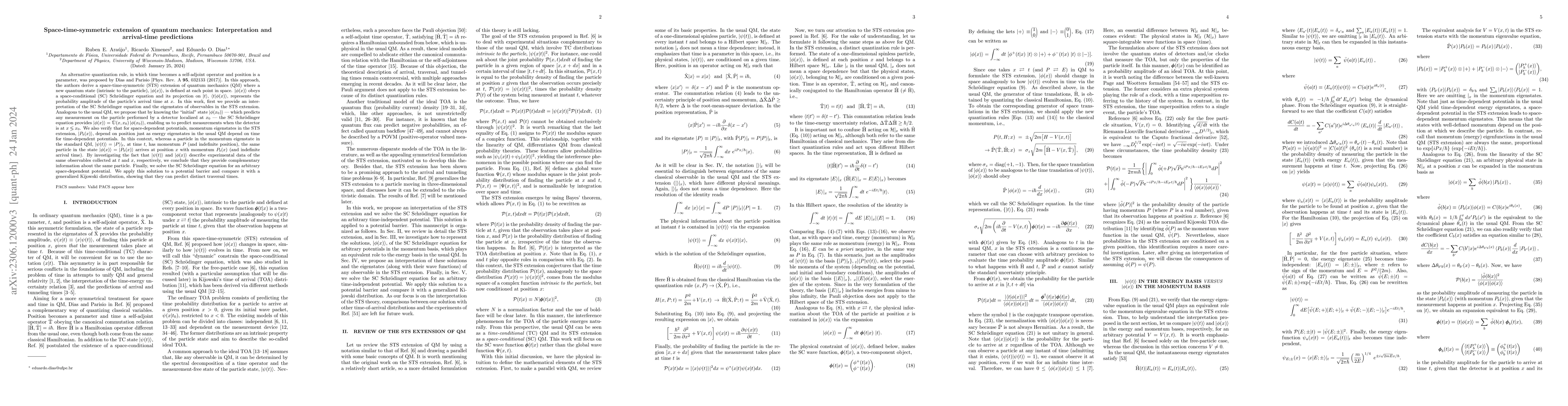 Thumbnail for Space-time-symmetric extension of quantum mechanics: Interpretation and
  arrival-time predictions