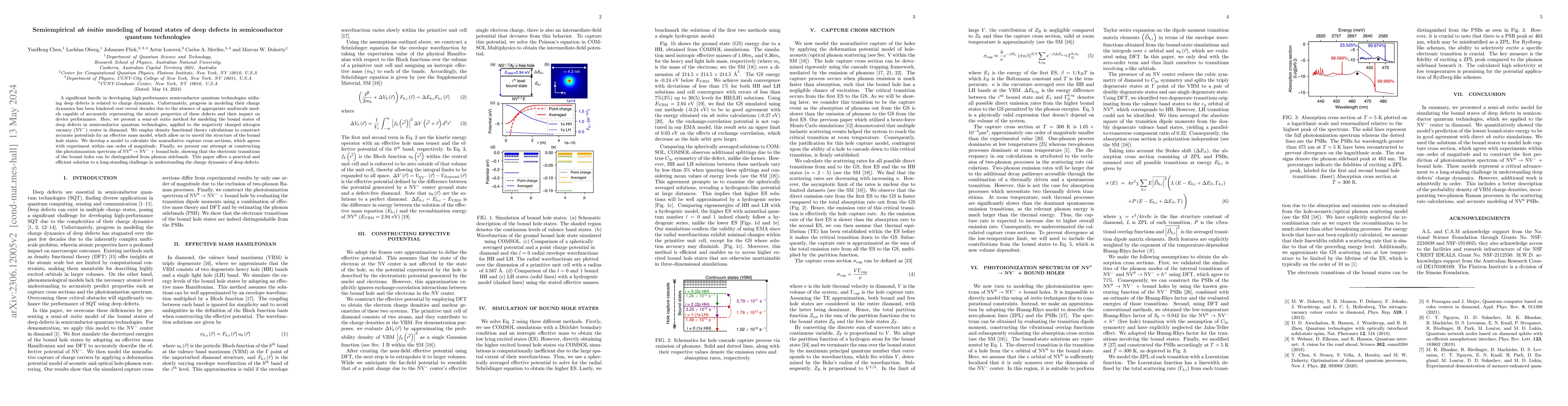 Thumbnail for Semiempirical $\textit{ab initio}$ modeling of bound states of deep
  defects in semiconductor quantum technologies