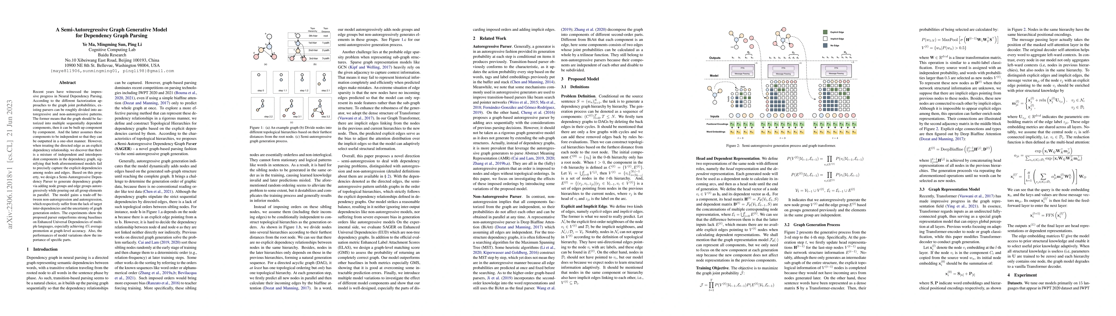 Thumbnail for A Semi-Autoregressive Graph Generative Model for Dependency Graph
  Parsing
