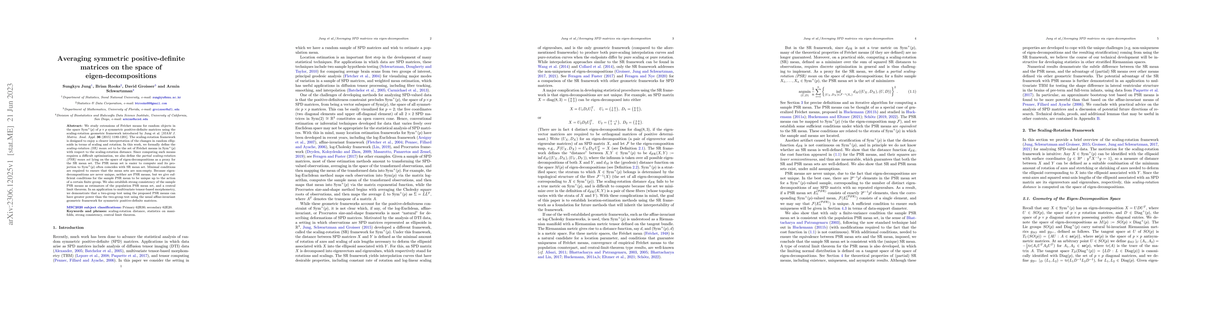 Thumbnail for Averaging symmetric positive-definite matrices on the space of
  eigen-decompositions
