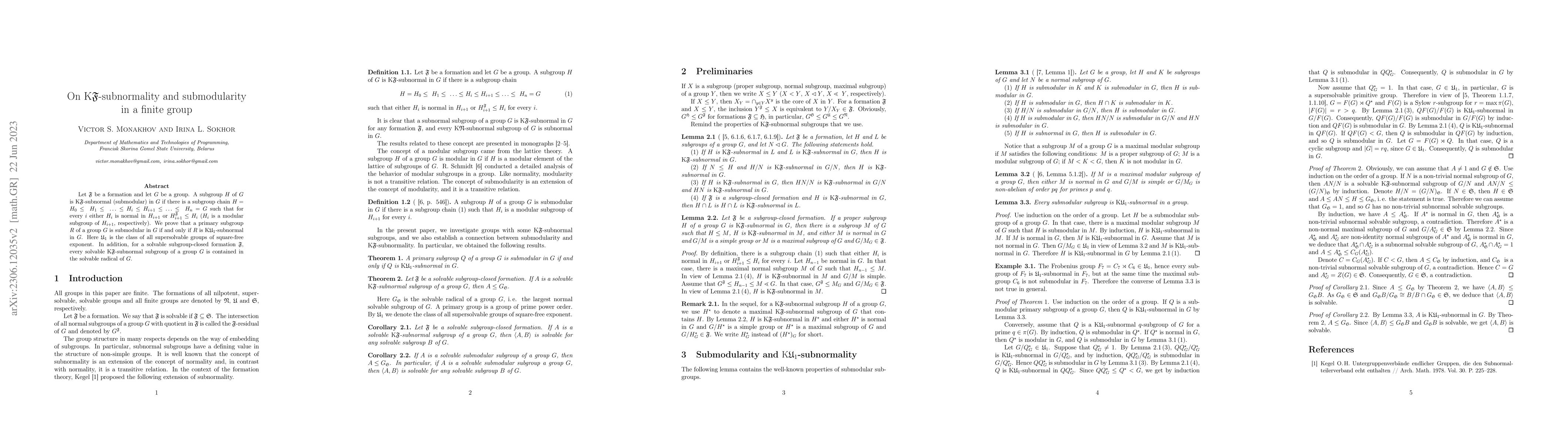 Thumbnail for On $\mathrm{K}\mathfrak F$-subnormality and submodularity in a finite
  group