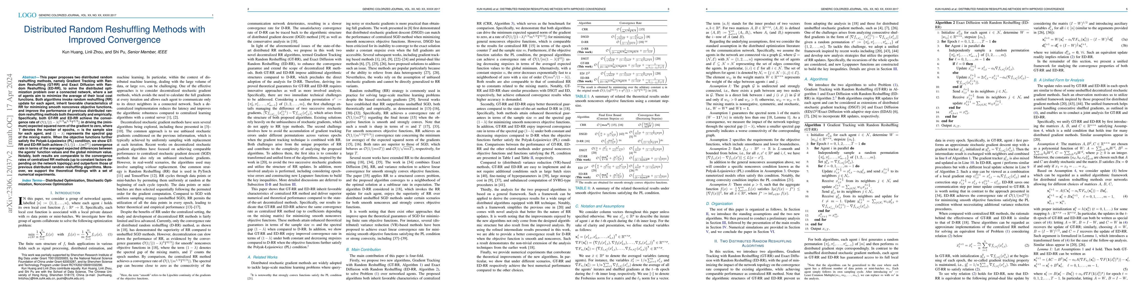 Thumbnail for Distributed Random Reshuffling Methods with Improved Convergence