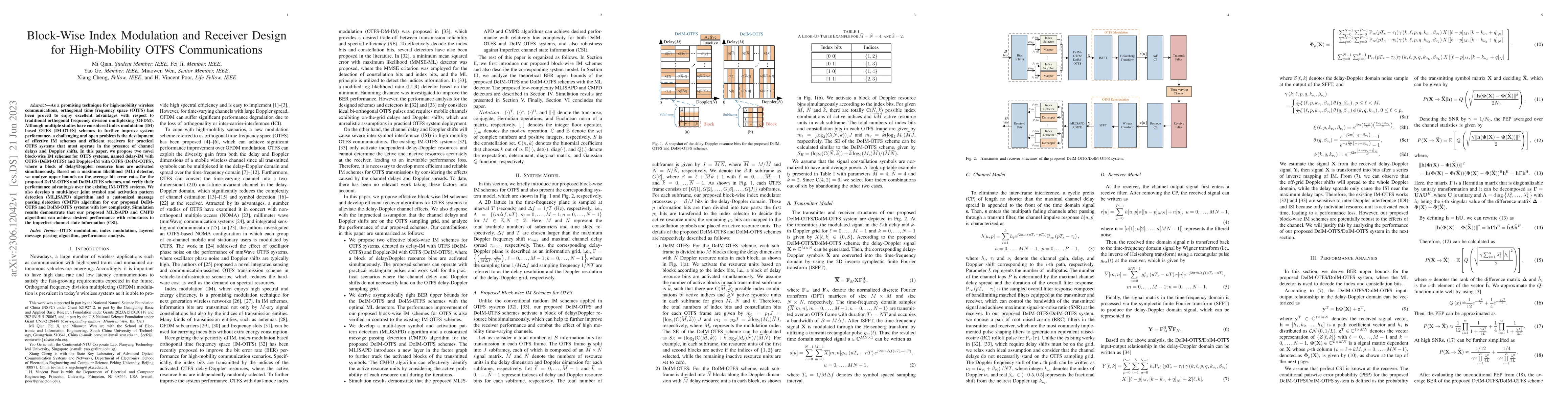 Thumbnail for Block-Wise Index Modulation and Receiver Design for High-Mobility OTFS
  Communications