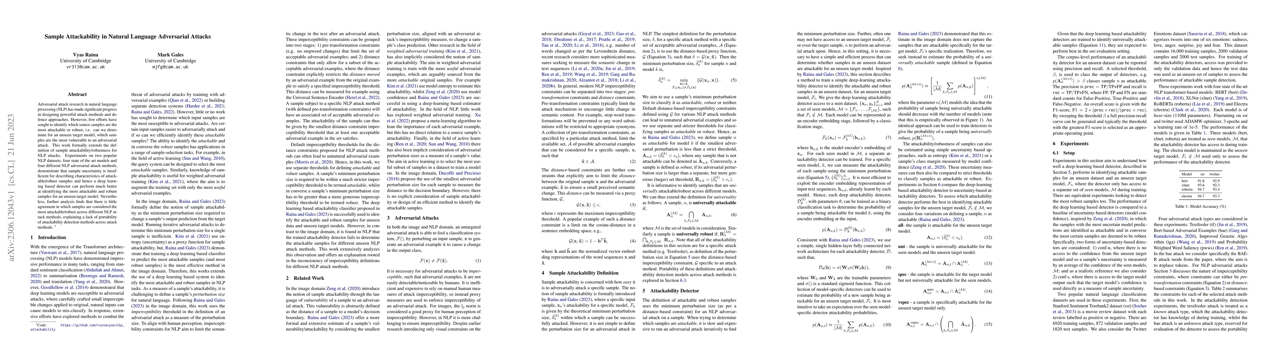 Thumbnail for Sample Attackability in Natural Language Adversarial Attacks