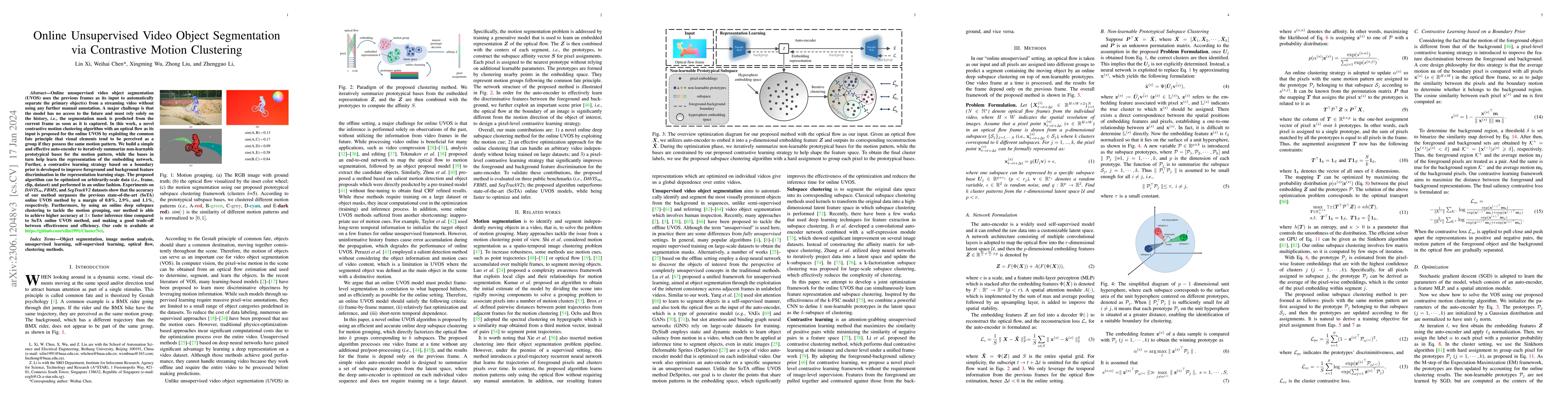 Thumbnail for Online Unsupervised Video Object Segmentation via Contrastive Motion
  Clustering