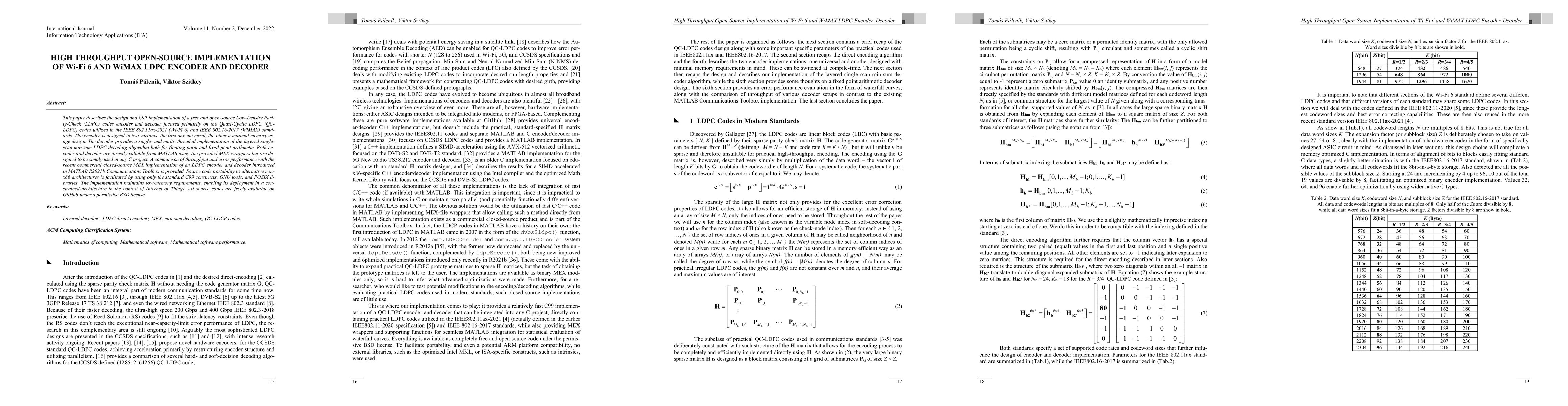 Thumbnail for High Throughput Open-Source Implementation of Wi-Fi 6 and WiMAX LDPC
  Encoder and Decoder