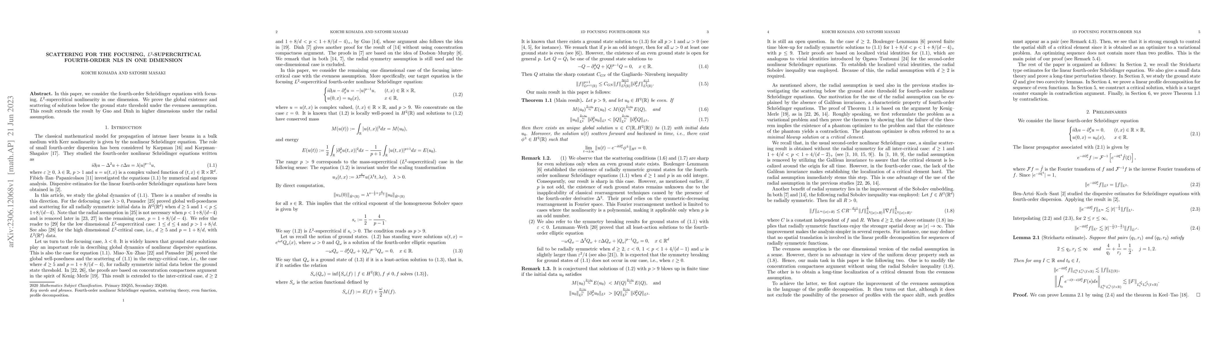 Thumbnail for Scattering for the focusing, $L^2$-supercritical fourth-order NLS in one
  dimension