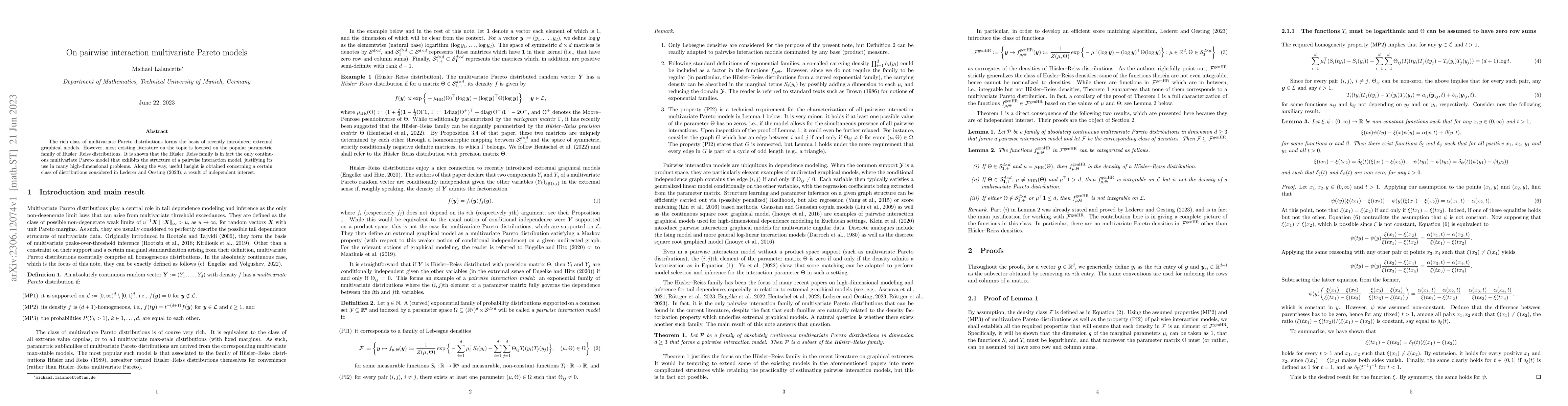 Thumbnail for On pairwise interaction multivariate Pareto models
