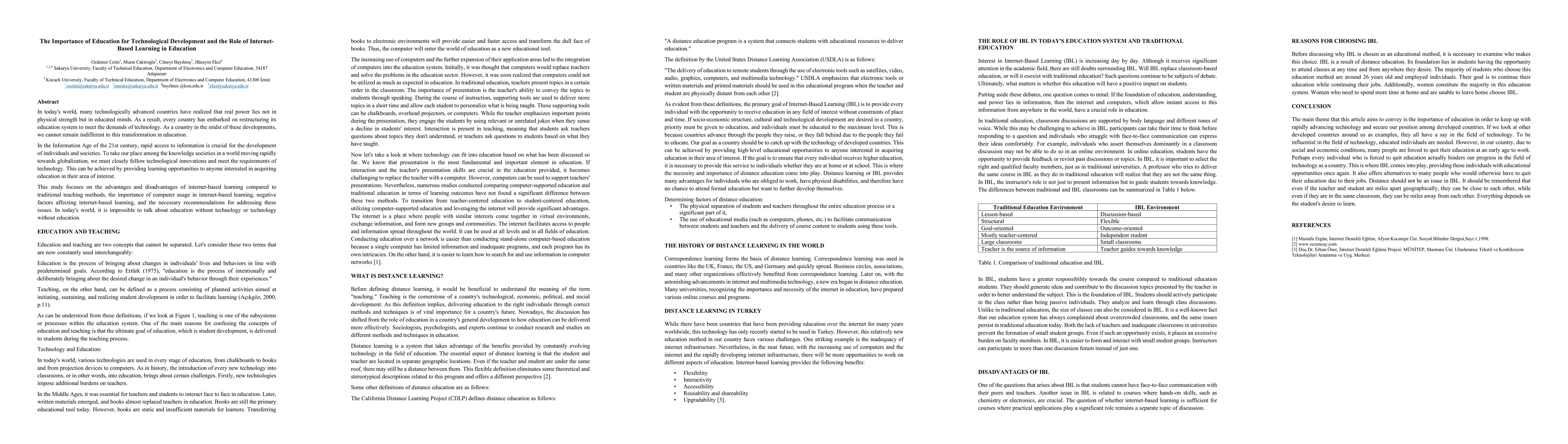 Thumbnail for The Importance of Education for Technological Development and the Role
  of Internet-Based Learning in Education
