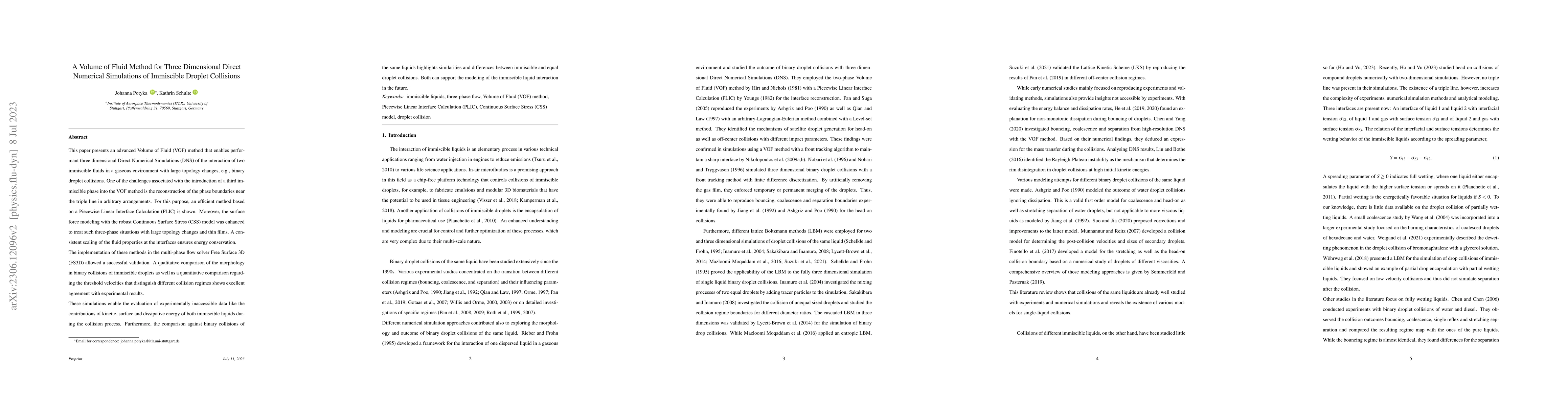 Thumbnail for A Volume of Fluid Method for Three Dimensional Direct Numerical
  Simulations of Immiscible Droplet Collisions